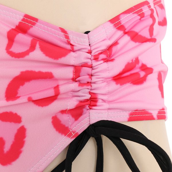 Miccostumes Swimsuits for Women Front Lace-up Bathing Suit Pink Heart Leopard Prints Two Piece Tankini Loose Fit Swimwear