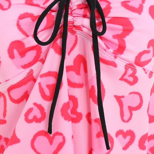Miccostumes Swimsuits for Women Front Lace-up Bathing Suit Pink Heart Leopard Prints Two Piece Tankini Loose Fit Swimwear