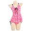 Miccostumes Swimsuits for Women Front Lace-up Bathing Suit Pink Heart Leopard Prints Two Piece Tankini Loose Fit Swimwear