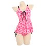 Miccostumes Swimsuits for Women Front Lace-up Bathing Suit Pink Heart Leopard Prints Two Piece Tankini Loose Fit Swimwear
