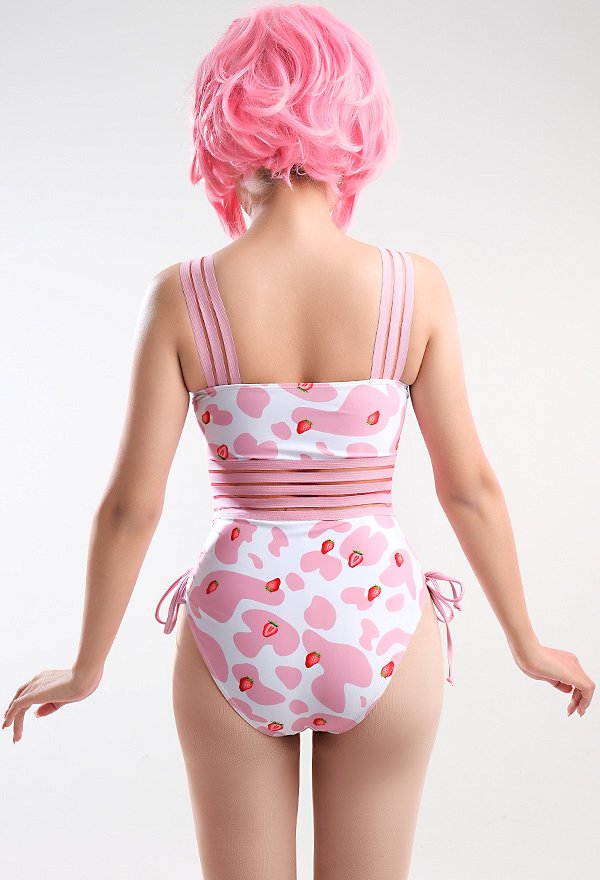 Miccostumes Swimsuits for Women Cow Strawberry Print Bathing Suit Tummy Control One-piece Swimwear