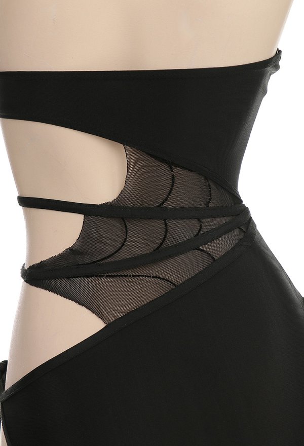 Maillots de bain gothiques sexy pour femmes Miccostumes Maillot de bain une pièce dos nu en maille ajourée Maillot de bain gainant