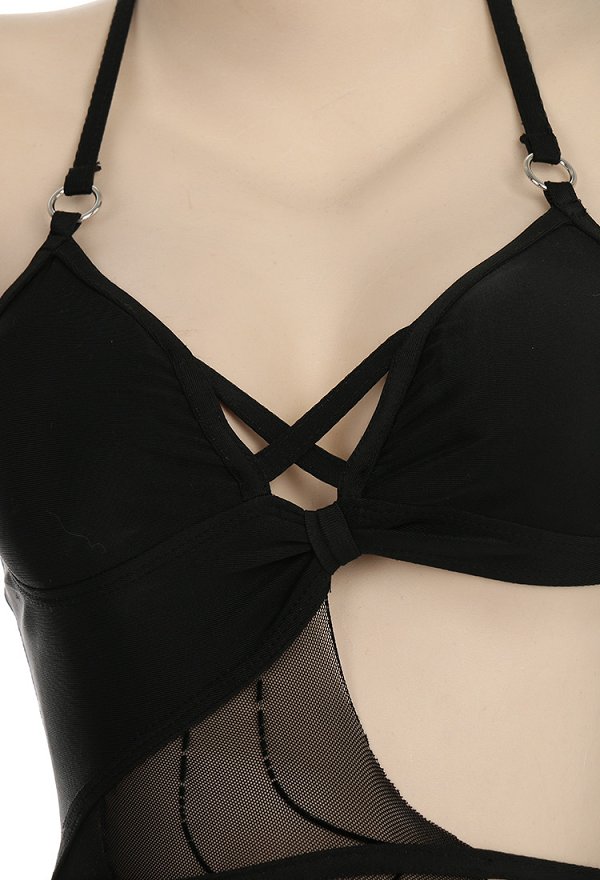 Maillots de bain gothiques sexy pour femmes Miccostumes Maillot de bain une pièce dos nu en maille ajourée Maillot de bain gainant