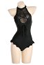 Miccostumes Swimsuits for Women Bat Style Bathing Suit Front Crossover Tummy Control One-piece Swimwear with Gloves