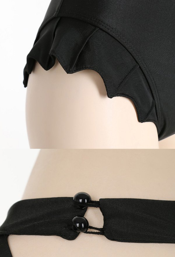 Miccostumes Swimsuits for Women Bat Style Bathing Suit Front Crossover Tummy Control One-piece Swimwear with Gloves