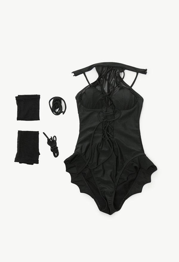 Miccostumes Swimsuits for Women Bat Style Bathing Suit Front Crossover Tummy Control One-piece Swimwear with Gloves