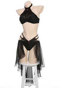 Miccostumes Gothic Sexy Bikini Set for Women Swimsuit Halter Pentagram Mesh Top and Bottoms Two-Piece Bathing Suit Swimwear