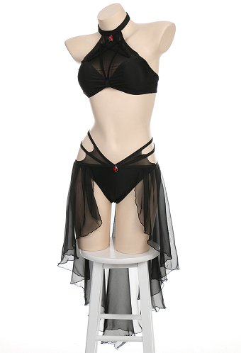 Miccostumes Gothic Sexy Bikini Set for Women Swimsuit Halter Pentagram Mesh Top and Bottoms Two-Piece Bathing Suit Swimwear