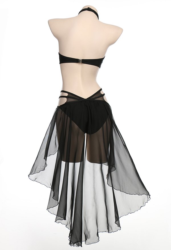Miccostumes Maillots de bain pour Femme Maillot de Bain Deux Pièces Bikini Toile d'Araignée Gothique avec Jupe de Gaze