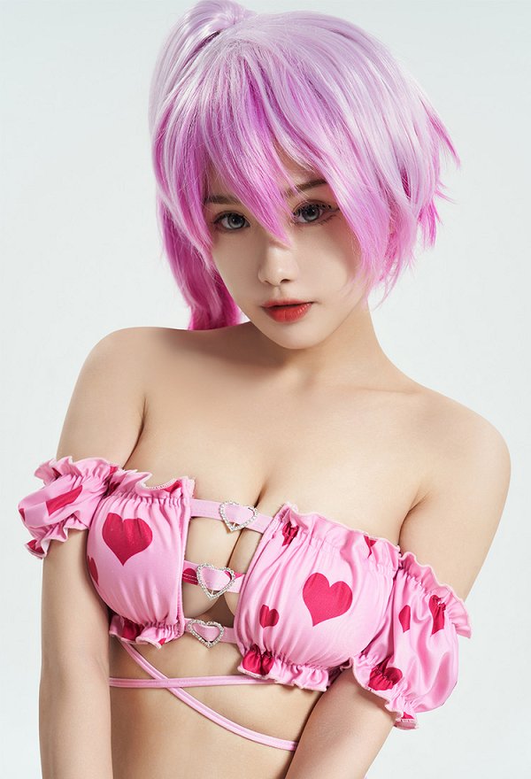 Miccostumes Trajes de baño para mujer Trajes de baño con estampado de corazones Trajes de baño sexys Conjuntos de bikini con top sin tirantes y braguita