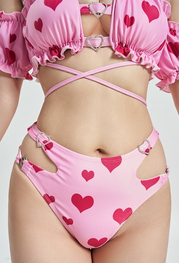 Miccostumes Trajes de baño para mujer Trajes de baño con estampado de corazones Trajes de baño sexys Conjuntos de bikini con top sin tirantes y braguita