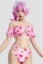 Miccostumes Trajes de baño para mujer Trajes de baño con estampado de corazones Trajes de baño sexys Conjuntos de bikini con top sin tirantes y braguita