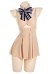 Megan Derivative Swimsuit for Women Beige Swim Dress One-Piece Bathing Suit with Bottom and Bow Collar