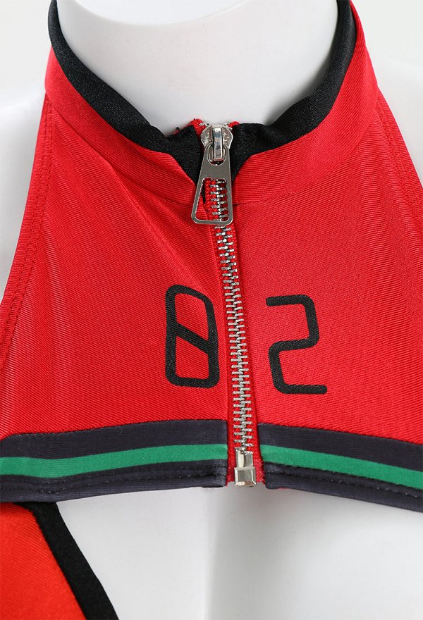 Anime Derivado Sexy Traje de Baño de Una Pieza con Cuello Alto y Recorte Rojo Para Control de Abdomen