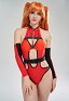 Anime Derivado Sexy Traje de Baño de Una Pieza con Cuello Alto y Recorte Rojo Para Control de Abdomen