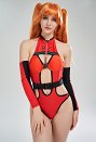 Anime Derivado Sexy Traje de Baño de Una Pieza con Cuello Alto y Recorte Rojo Para Control de Abdomen
