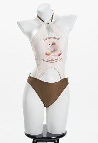 Miccostumes Maillot de bain une pièce kawaii pour femme Motif chat Maillot de bain dos nu Maillot de bain gainant