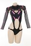Miccostumes Swimsuits for Women Motorcycle Style Swimwear Sexy Bathing Suit Halter Top and Detachable Shorts Bikini Sets wih Tulle Cover-up