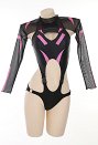 Miccostumes Swimsuits for Women Motorcycle Style Swimwear Sexy Bathing Suit Halter Top and Detachable Shorts Bikini Sets wih Tulle Cover-up