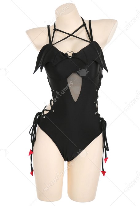 Maillots de bain gothiques sexy pour femmes Miccostumes Maillot de bain une pièce Ailes de diable Maillot de bain gainant