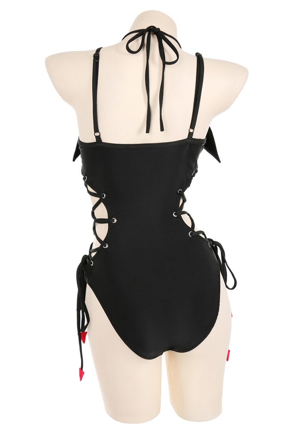 Maillots de bain gothiques sexy pour femmes Miccostumes Maillot de bain une pièce Ailes de diable Maillot de bain gainant