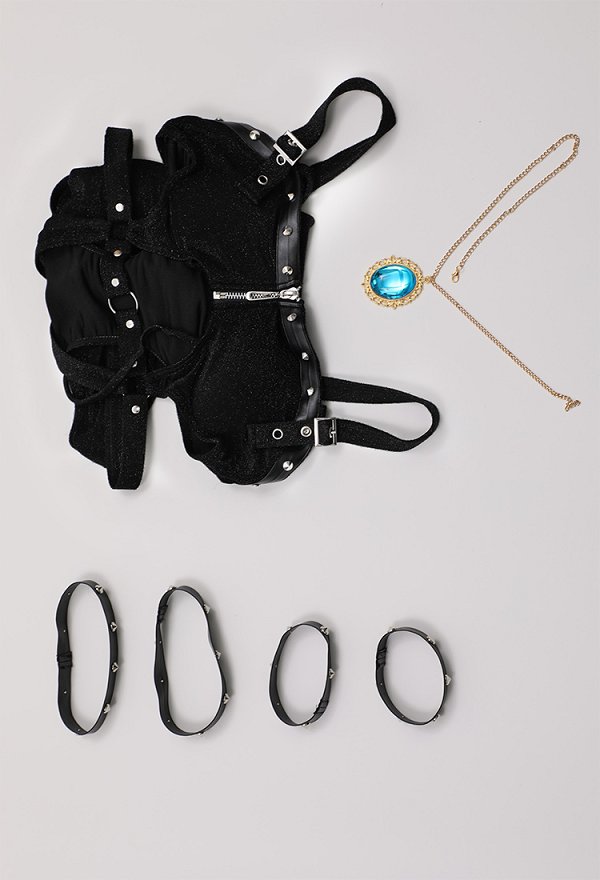 Traje de baño de una pieza con cremallera en el pecho y corte bondage de Hime Derivative con collar Traje de baño de una pieza con cremallera en el pecho y corte bondage de Hime Derivative con collar