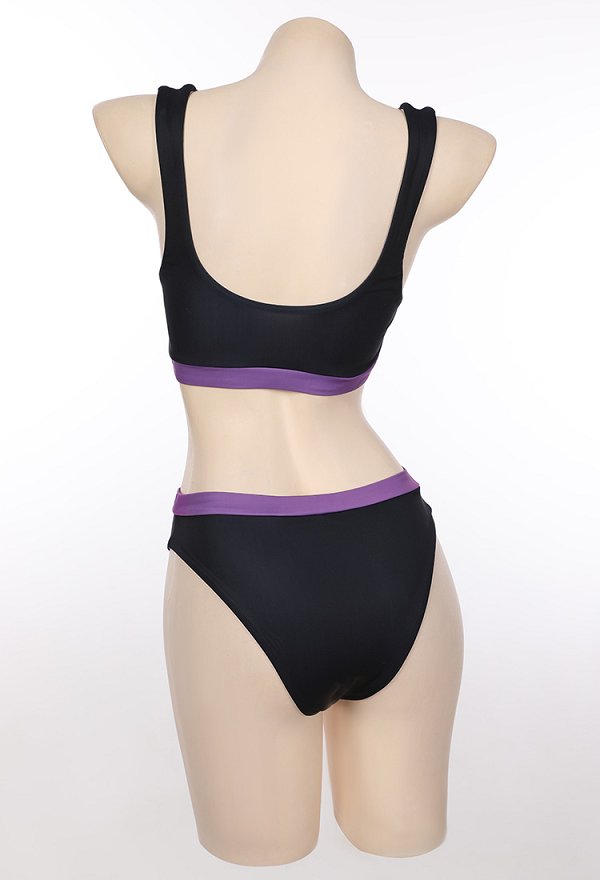 Gothic Two-Piece Swimsuit Bikini Set Purple Black Short Tank Top and Triangle Bottoms Bathing Suit Swimwear Gothic Two-Piece Swimsuit Bikini Set Purple Black Short Tank Top and Triangle Bottoms Bathing Suit Swimwear