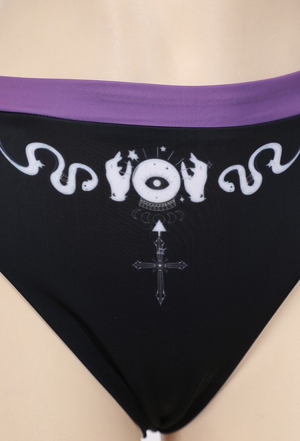Gothic Two-Piece Swimsuit Bikini Set Purple Black Short Tank Top and Triangle Bottoms Bathing Suit Swimwear Gothic Two-Piece Swimsuit Bikini Set Purple Black Short Tank Top and Triangle Bottoms Bathing Suit Swimwear