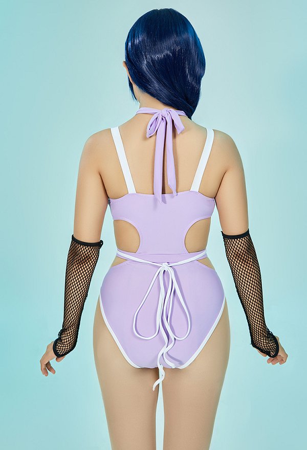 Ninja Derivado Sexy Bañador de una Pieza Bañador y Guantes Recortados de Malla Morada Ninja Derivado Sexy Bañador de una Pieza Bañador y Guantes Recortados de Malla Morada