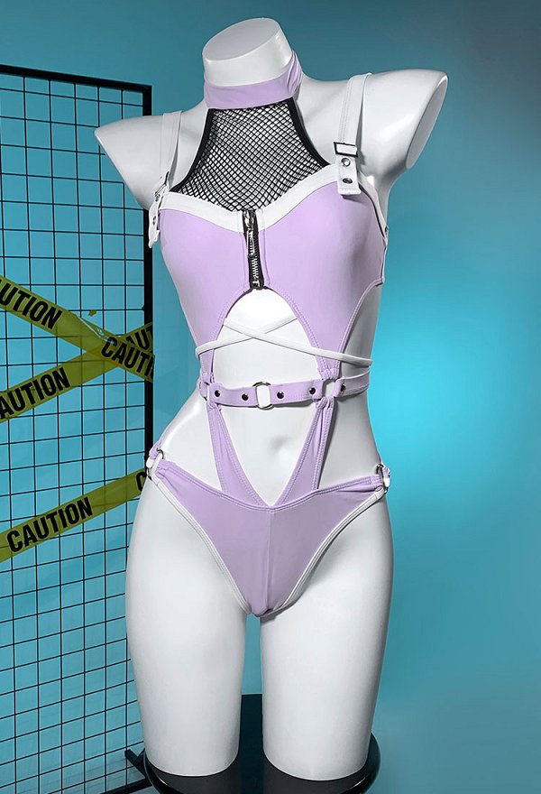 Ninja Derivado Sexy Bañador de una Pieza Bañador y Guantes Recortados de Malla Morada Ninja Derivado Sexy Bañador de una Pieza Bañador y Guantes Recortados de Malla Morada