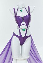 Maillot de bain une pièce sexy pour femme dérivé de Starfire violet avec découpes bandage jupe et gants Maillot de bain une pièce sexy pour femme dérivé de Starfire violet avec découpes bandage jupe et gants