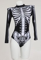 Maillot de bain une pièce à manches longues Halloween Gothic Motif squelette Maillot de bain gainant