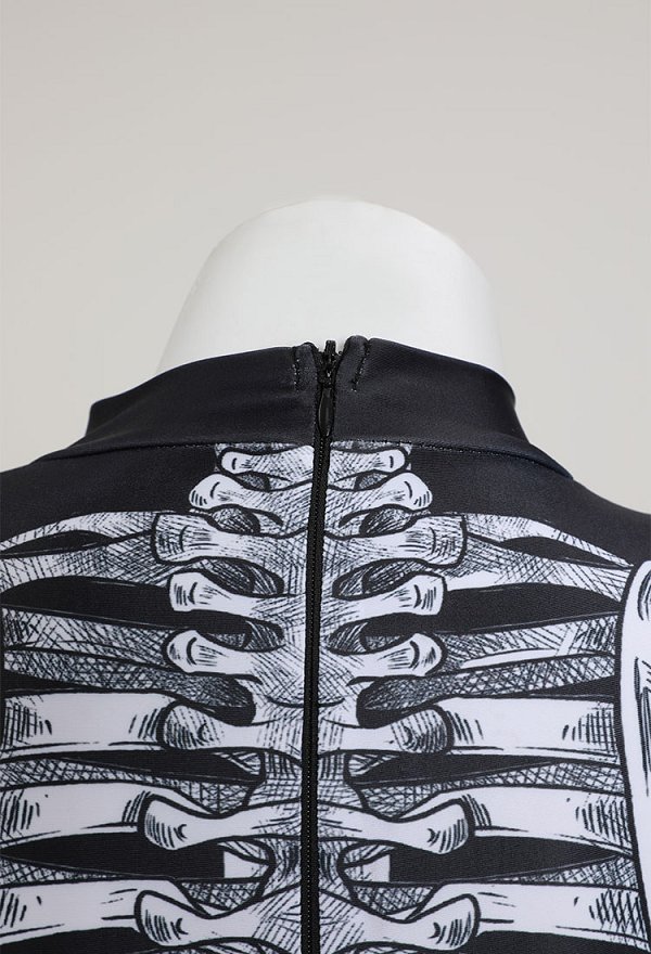 Traje de baño gótico de manga larga con estampado de esqueletos y control de abdomen Halloween