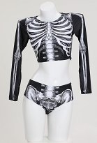 Bañador gótico de dos piezas con estampado de calaveras Bañador y top de manga larga Bañador gótico de dos piezas con estampado de calaveras Bañador y top de manga larga