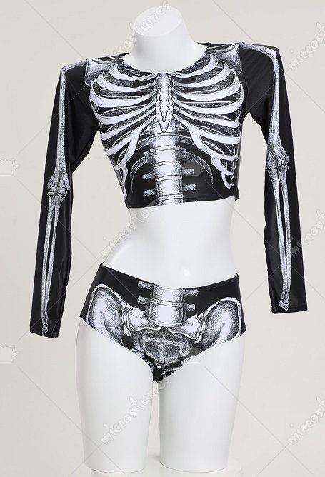 Bañador gótico de dos piezas con estampado de calaveras Bañador y top de manga larga