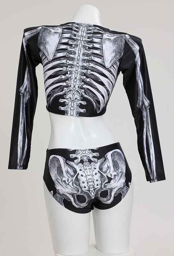 Bañador gótico de dos piezas con estampado de calaveras Bañador y top de manga larga