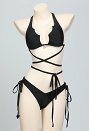 Gothic Bat Style Two Piece Swimsuit Halter Tie Top and Low Waist Panty Bikini Set Bathing Suit