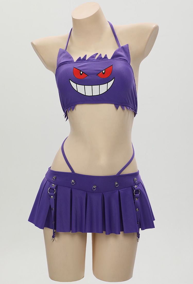 PM Derivative Traje de baño de dos piezas con estampado púrpura Top sin tirantes Traje de baño con diadema