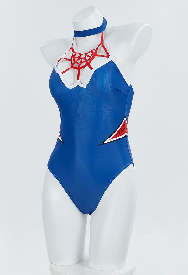 Halloween Gothic Punk Style Swimsuit Spider Bodysuit Bathing Suit and Sleeves