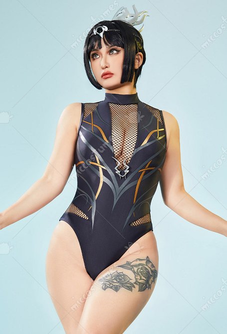 Shadowheart Derivative Traje de Baño Sexy sin Mangas de Malla de una Pieza con Control de Barriga