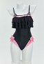 Maillot de bain une pièce sexy style gothique chat avec volants et nœud décoratif