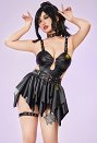 Halloween Gothic Punk Sexy Traje de baño de una pieza recortado con falda envolvente Gargantilla y cinturón