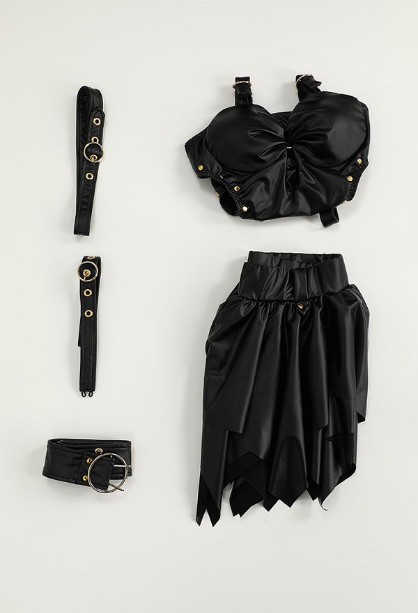 Halloween Gothic Punk Sexy Traje de baño de una pieza recortado con falda envolvente Gargantilla y cinturón