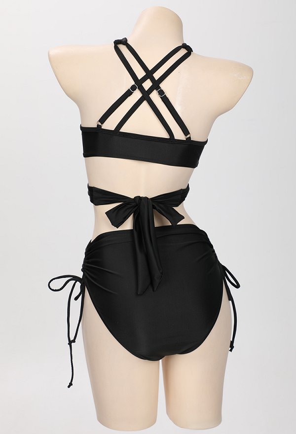 Traje de baño de dos piezas con top halter y braguita de cintura alta