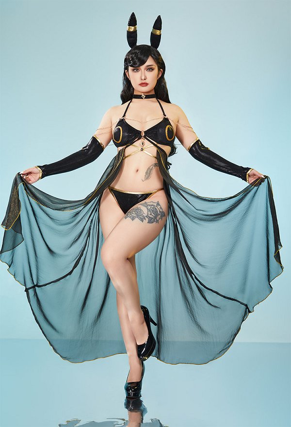 PM Derivative Sexy Swimsuit Gothic Conjunto de Bañador Vestidos y Bragas con Mangas para los Brazos y Diademas