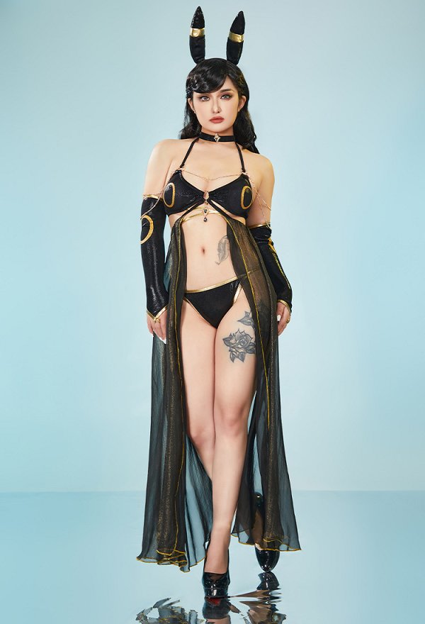 PM Derivative Sexy Swimsuit Gothic Conjunto de Bañador Vestidos y Bragas con Mangas para los Brazos y Diademas