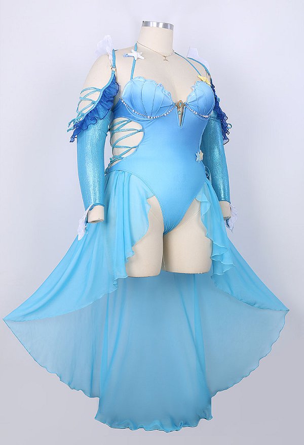 Maillot de bain une pièce bleu grande taille dérivé du PM avec manches et collier