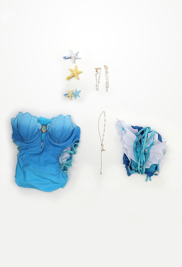PM Derivative Bodysuit Badeanzug blau sexy Swimsuit Ausschnitten und Ärmeln Halsschmuck Kopfschmuck