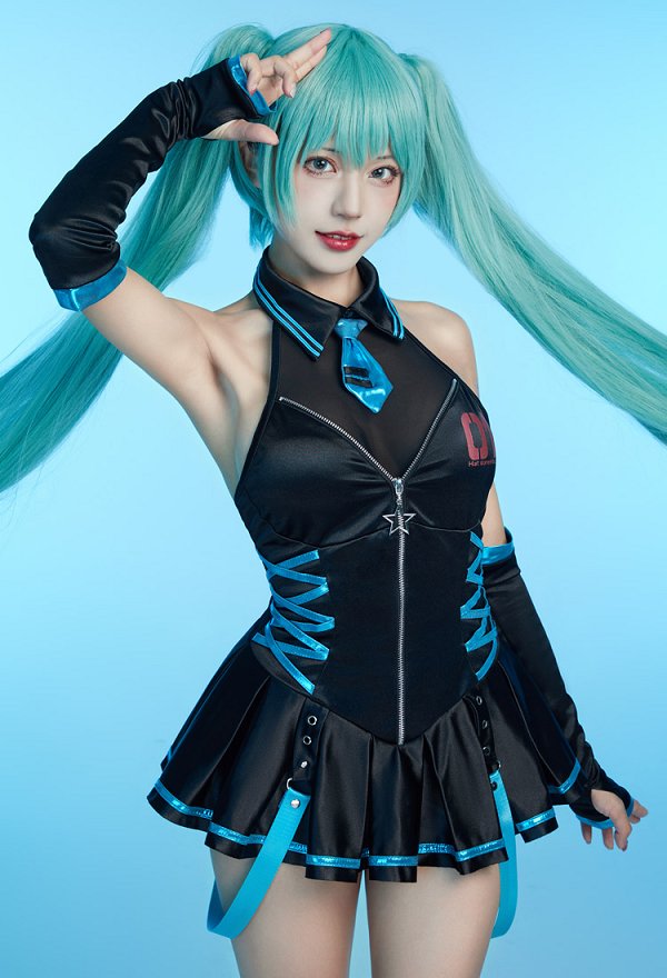 Vocal Derivative Sexy Traje de Baño Halter Sin Mangas Traje de Baño de una Pieza con Guantes y Corbata
