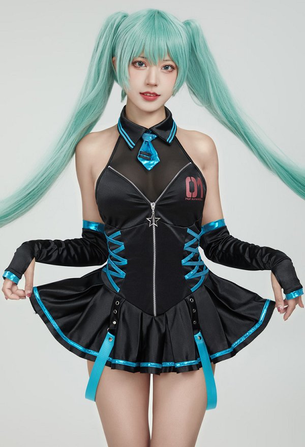 Vocal Derivative Sexy Traje de Baño Halter Sin Mangas Traje de Baño de una Pieza con Guantes y Corbata